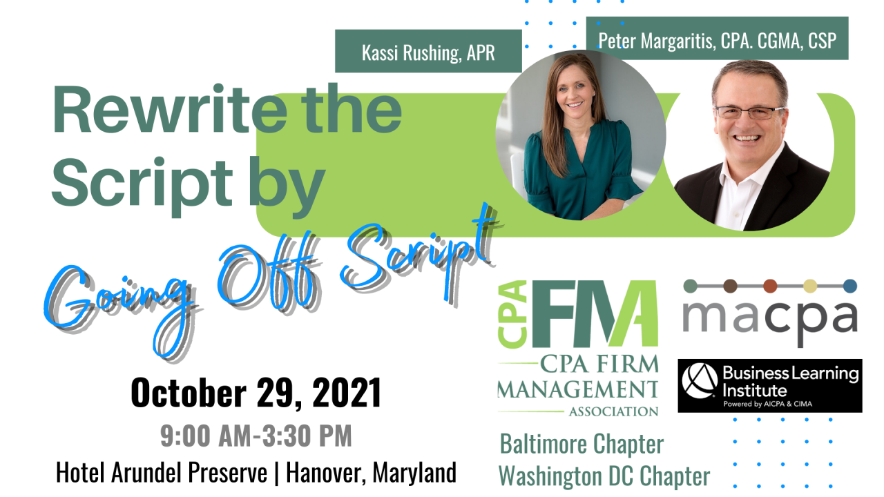 Washington DC and Baltimore Chapters present Rewrite the Script by Going Off Script